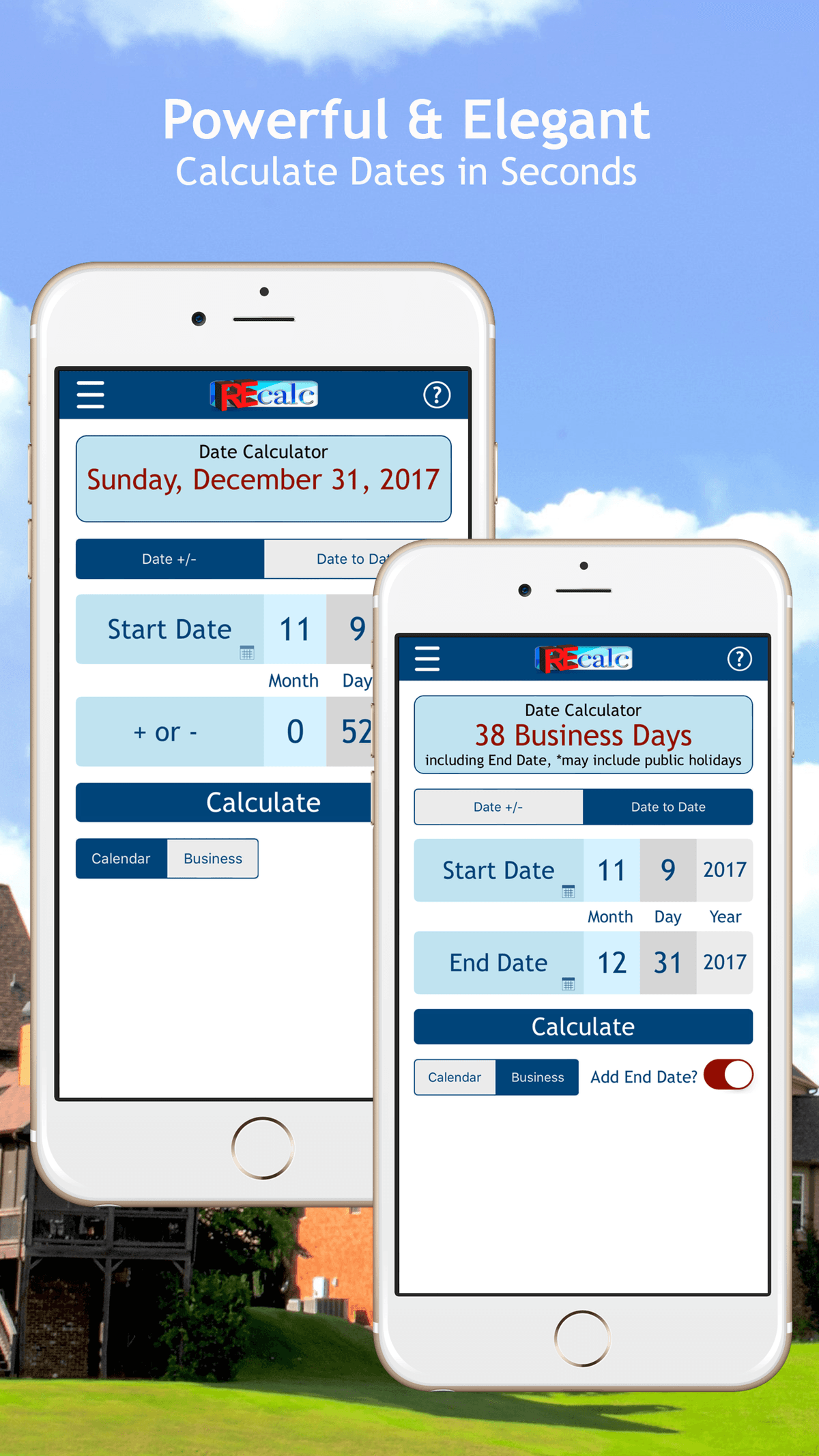 Date calculator screen showing contract timeline